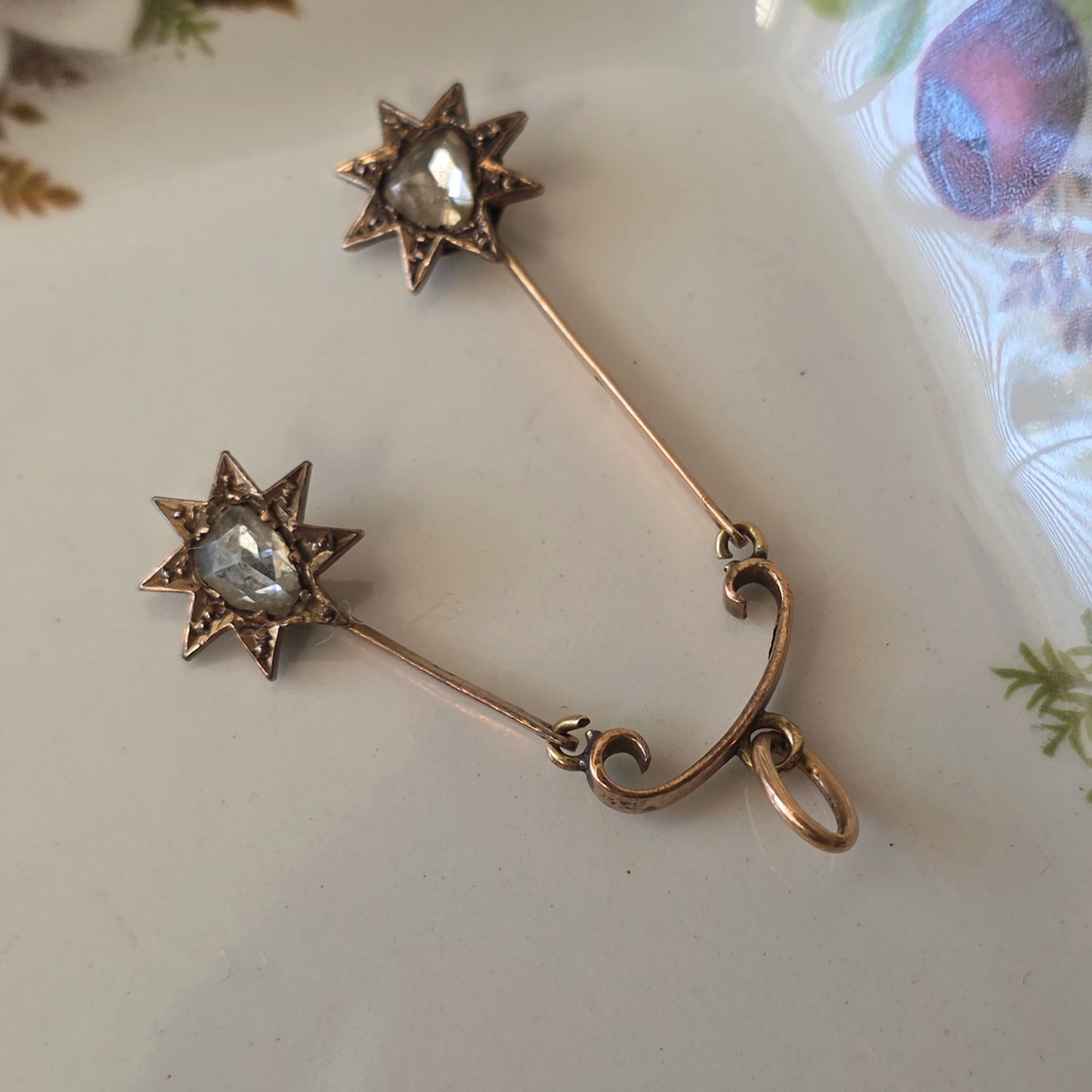 Antieke 14k gouden hanger sterren met roosdiamanten