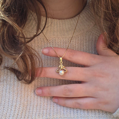 Vintage 14k gouden hanger parel strik