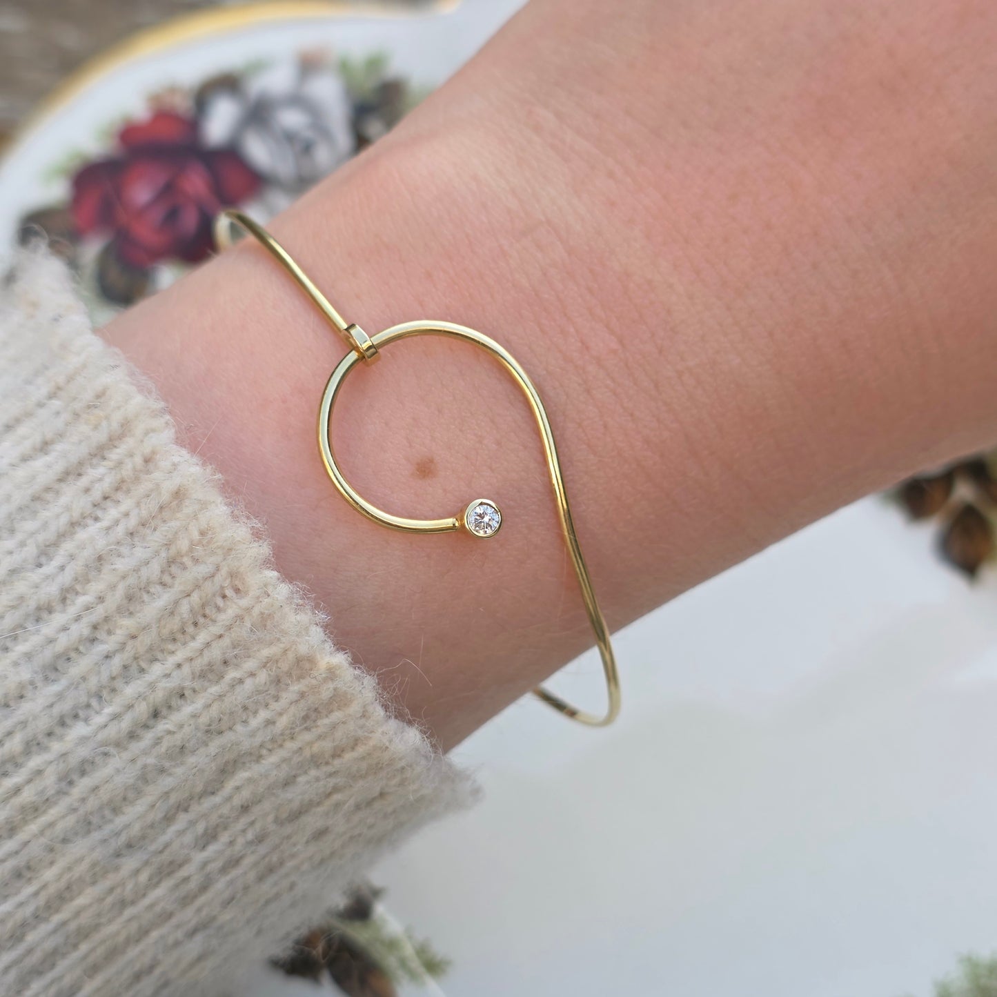 Vintage 14k gouden bangle armband met diamant