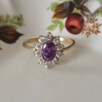 Vintage 14k gold ring with amethyst and white quartz