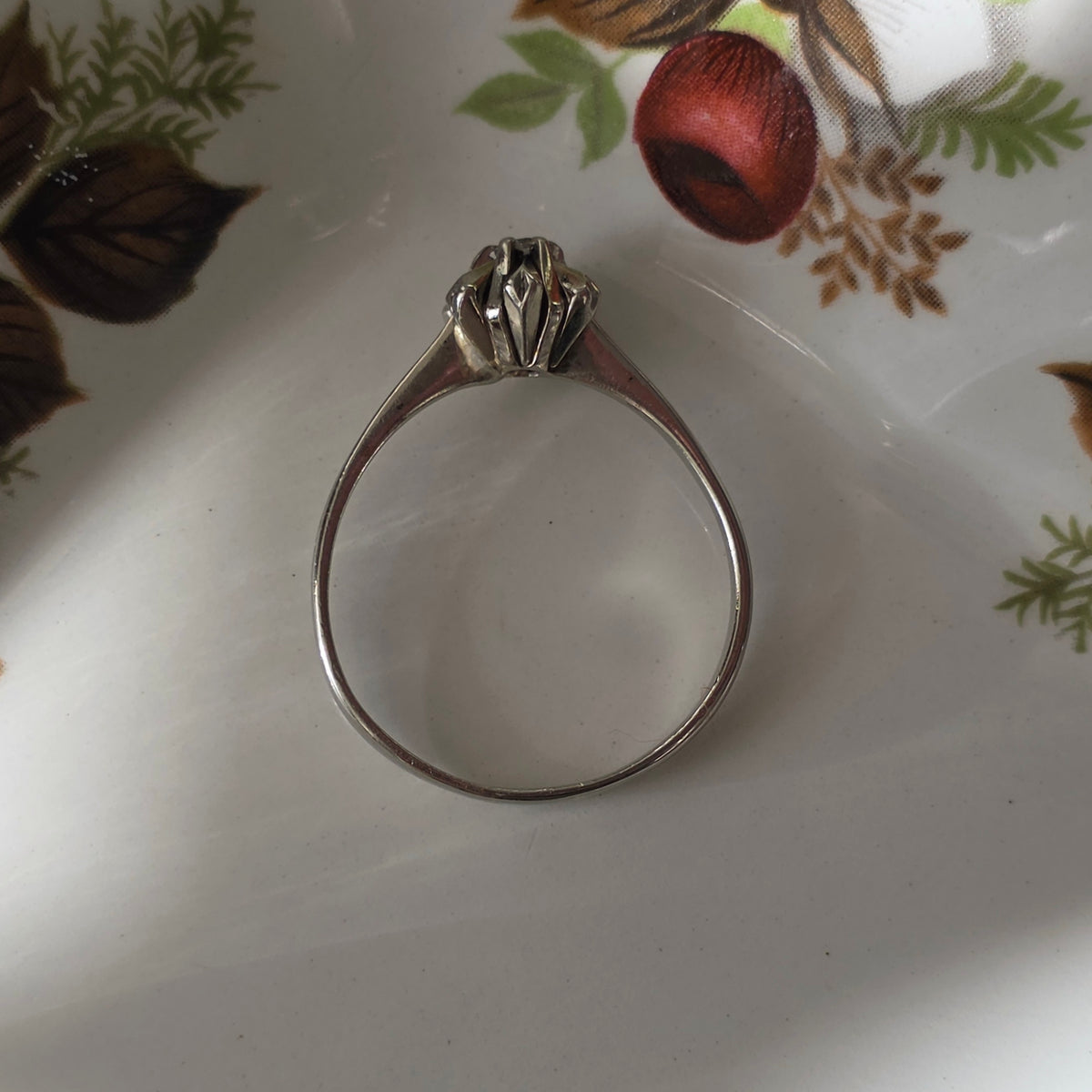 Vintage 14k witgouden ring ster met diamant 0.05ct