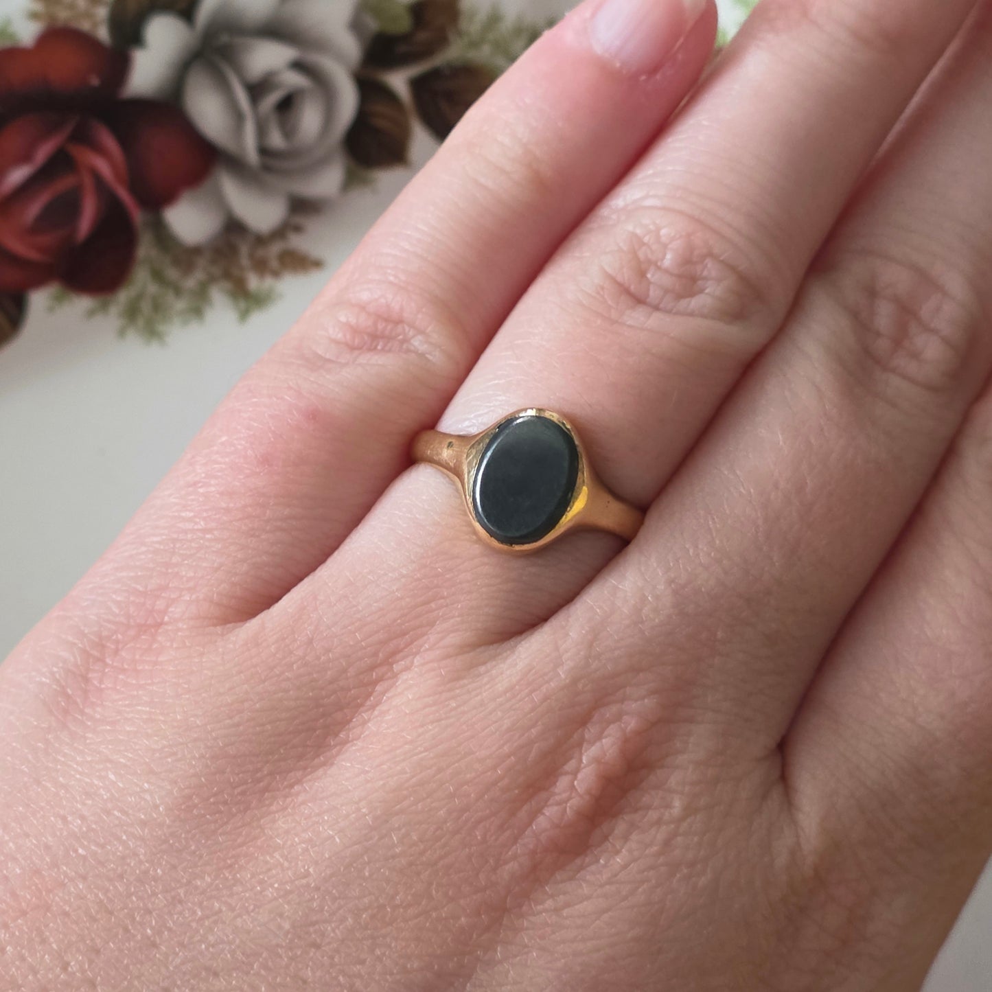 Vintage 18k gouden zegelring hematiet
