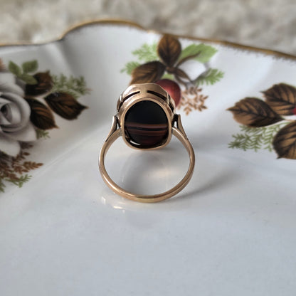 Vintage 14k rose gouden ring zwarte band agaat