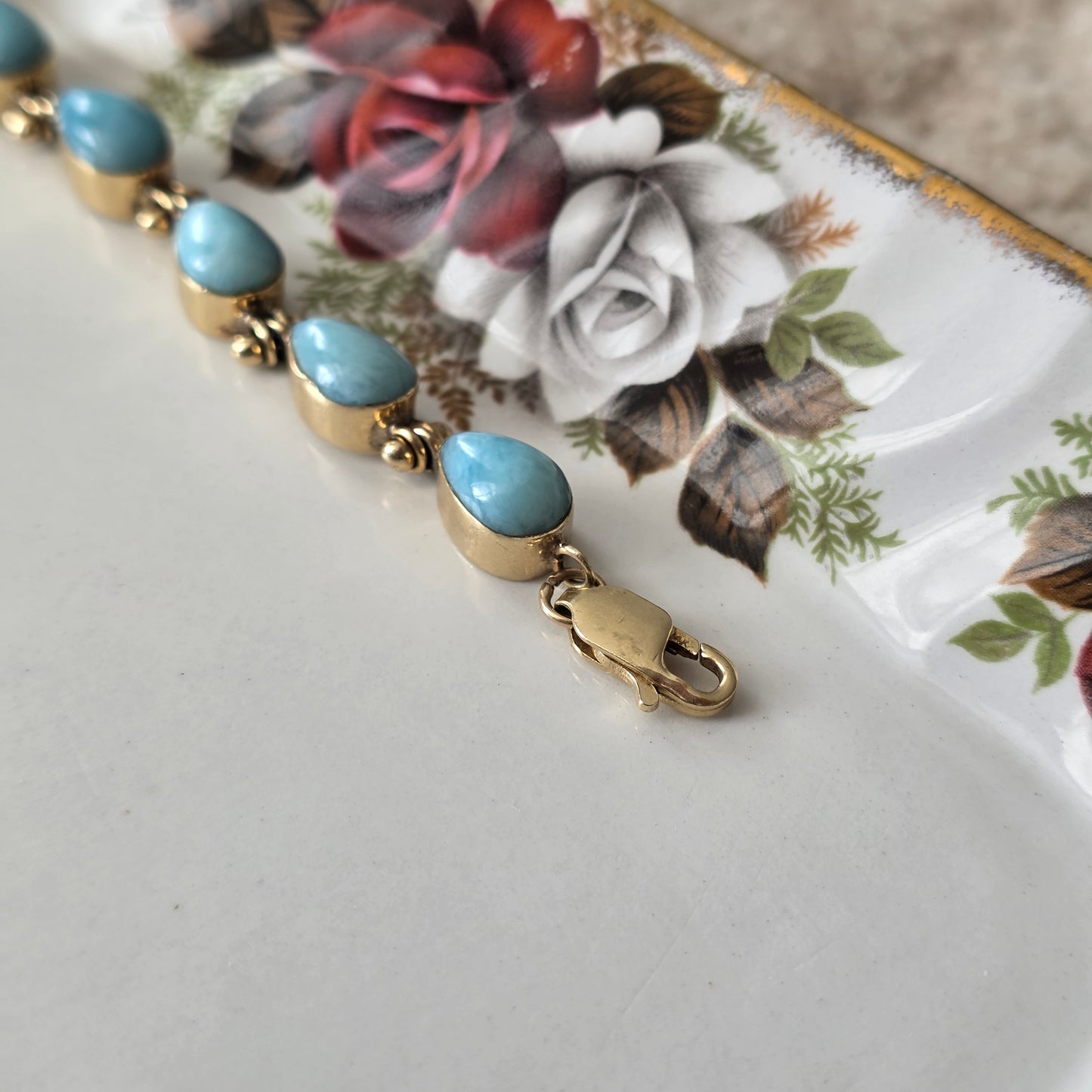 Vintage 14k gouden armband larimar