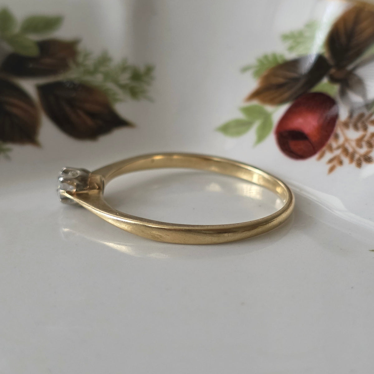 Vintage 14k gouden solitair verlovingsring diamant 0.15ct