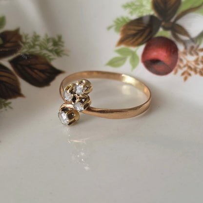 Antieke 14k roségouden ring met roosdiamanten