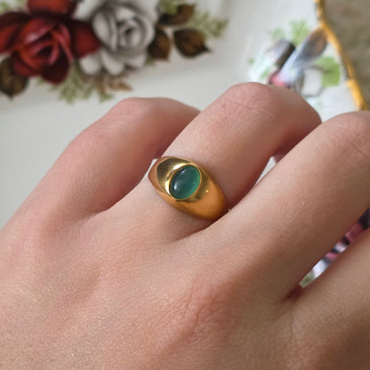 Vintage 18k gouden ring groene chrysopraas