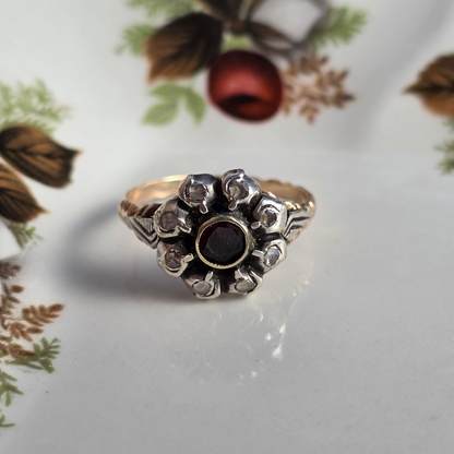 Antique 14k gold and silver garnet and diamond ring
