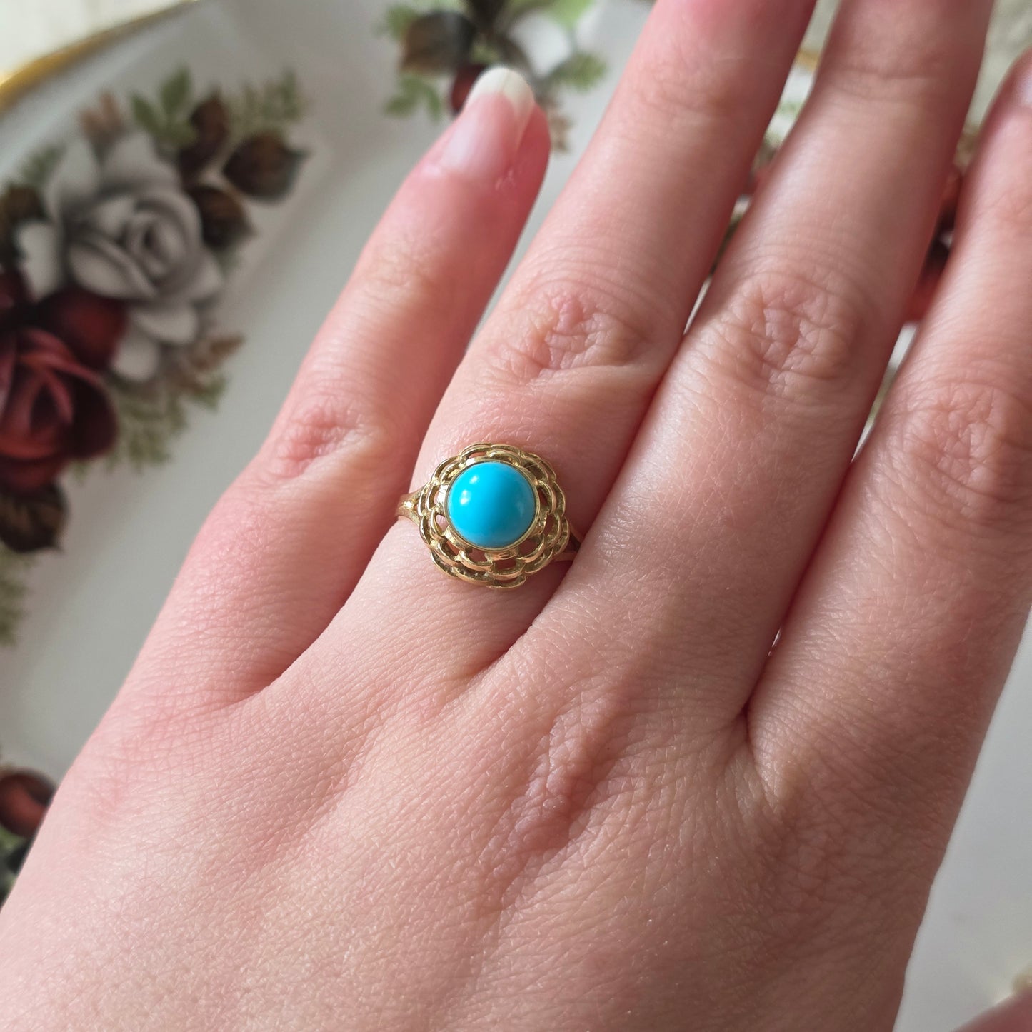 Vintage 14k ring met imitatie turquoise