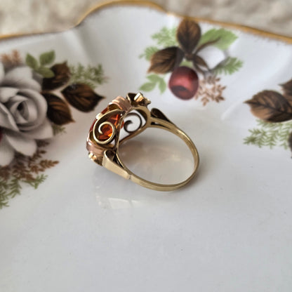 Vintage 14k gouden ring oranje saffier krullen