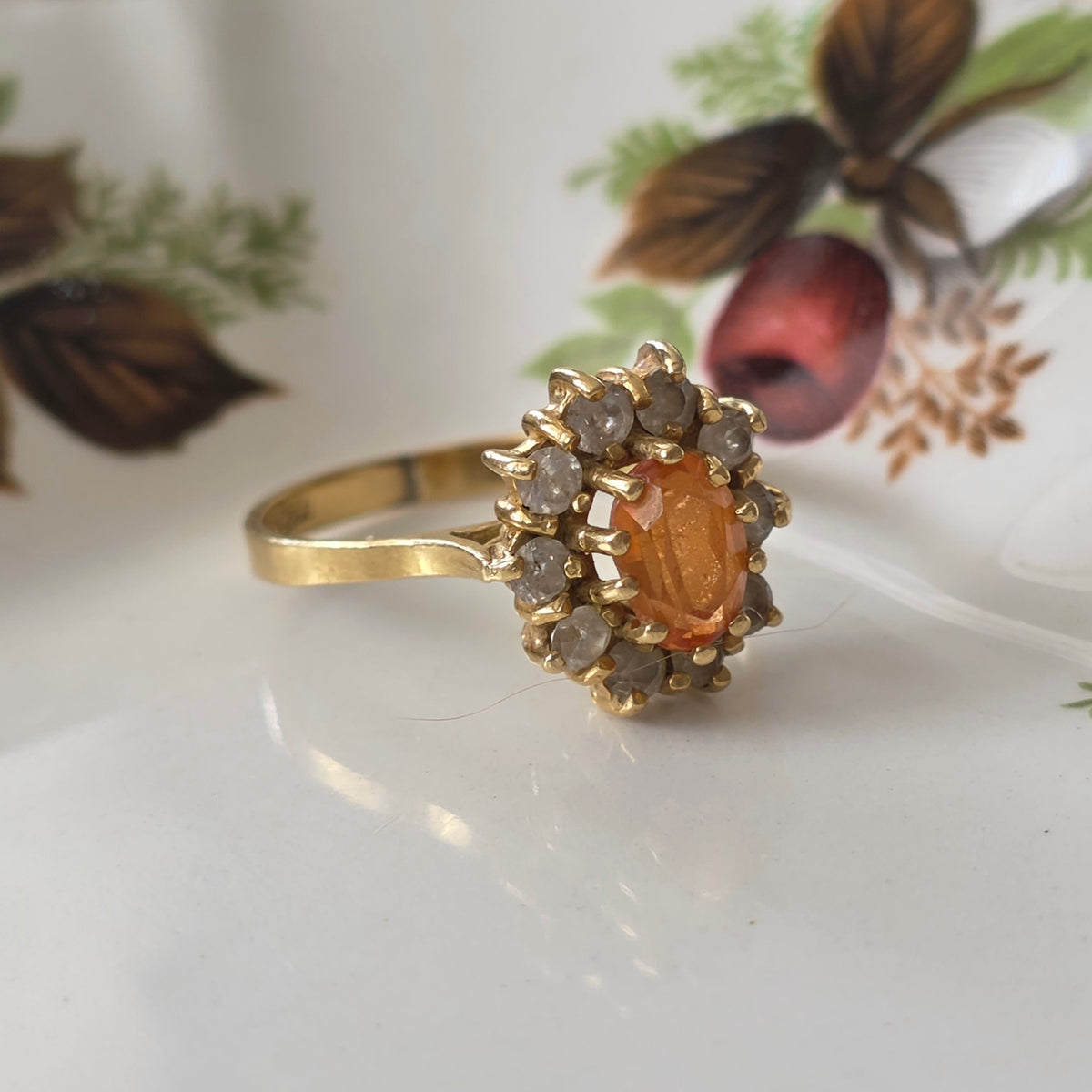Vintage 18k gouden ring met citrien en kwarts
