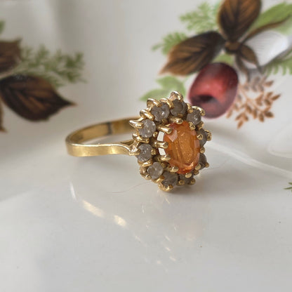 Vintage 18k gouden ring met citrien en kwarts