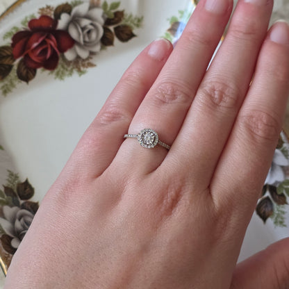 Vintage 9k verlovingsring diamant eternity halo
