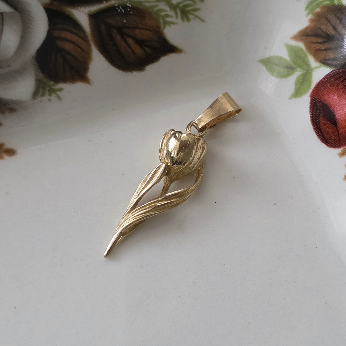Vintage 14k gouden hanger tulp