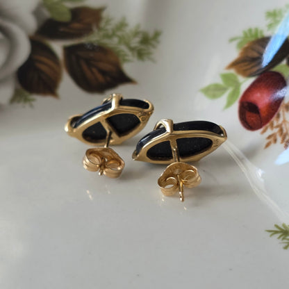 Vintage 14k gouden oorstekers met onyx en diamant