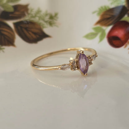 Vintage 14k gouden ring met amethist en kwarts
