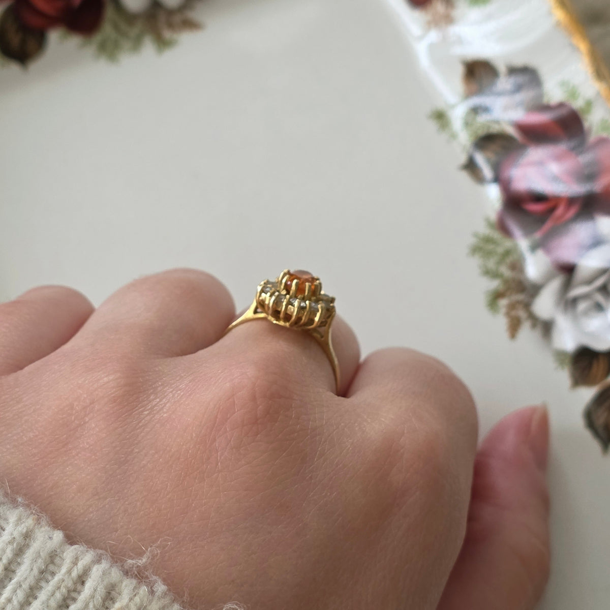 Vintage 18k gouden ring met citrien en kwarts