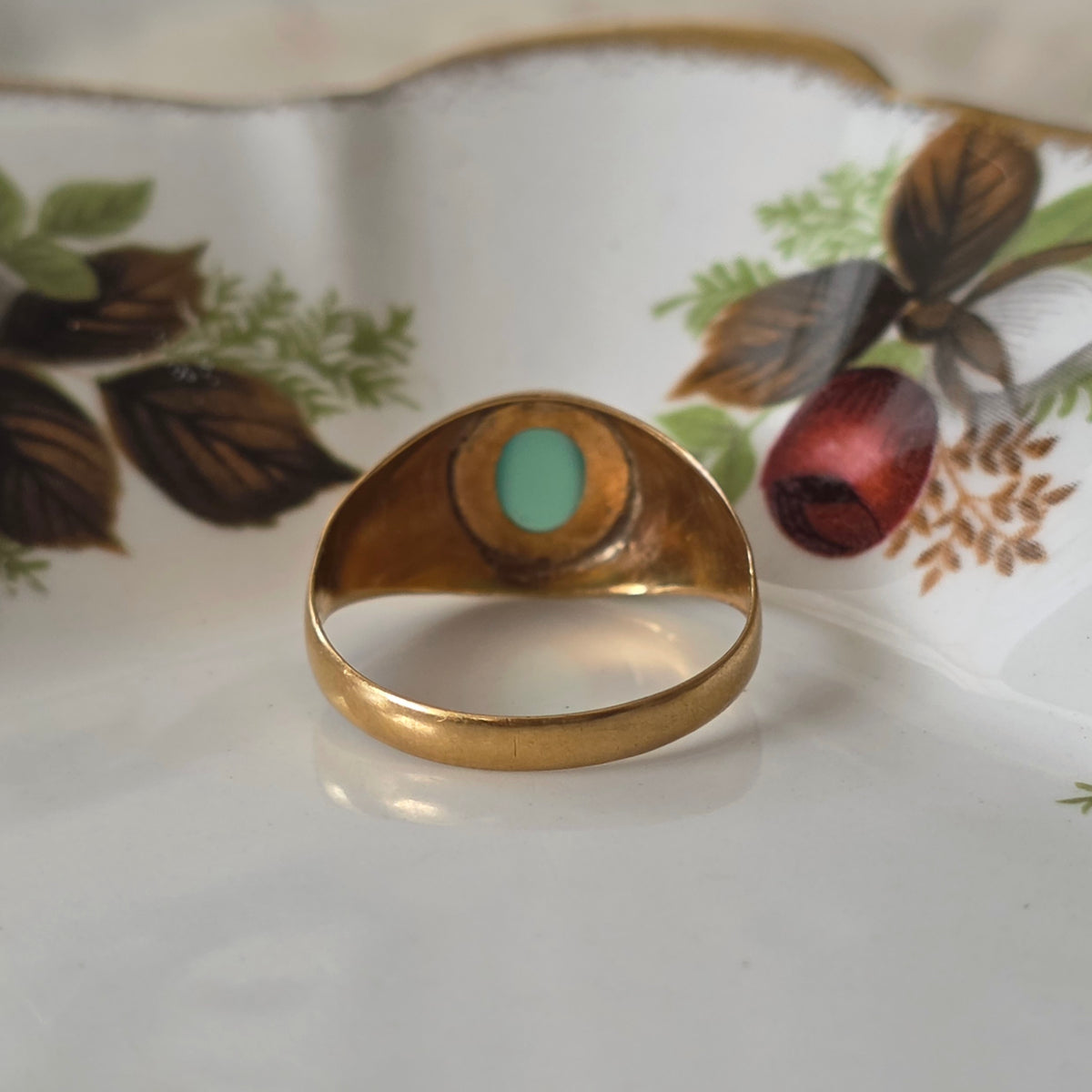 Vintage 18k gouden ring groene chrysopraas