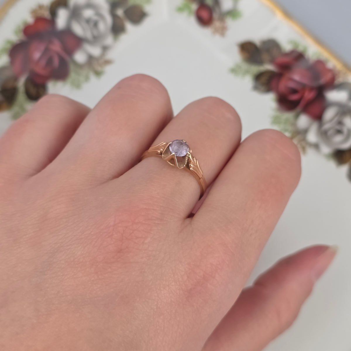 Vintage 14k roségouden ring solitair alexandriet
