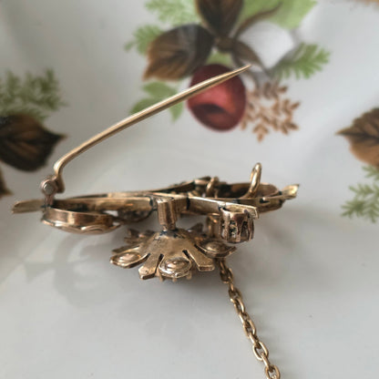 Antieke 14k gouden roosdiamant broche bloemtak