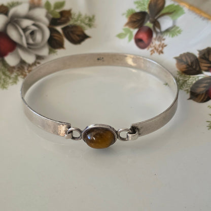 Vintage zilveren bangle tijgeroog