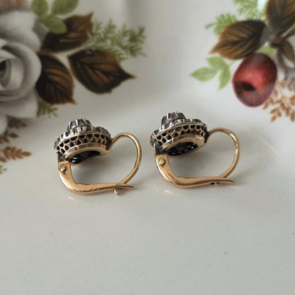 Antique 14k gold and silver rose-cut diamond dormeuse earrings