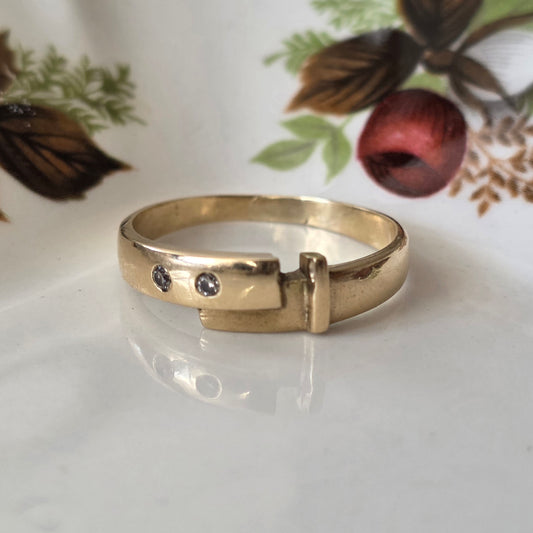 Vintage 14k gouden ring gesp met diamanten