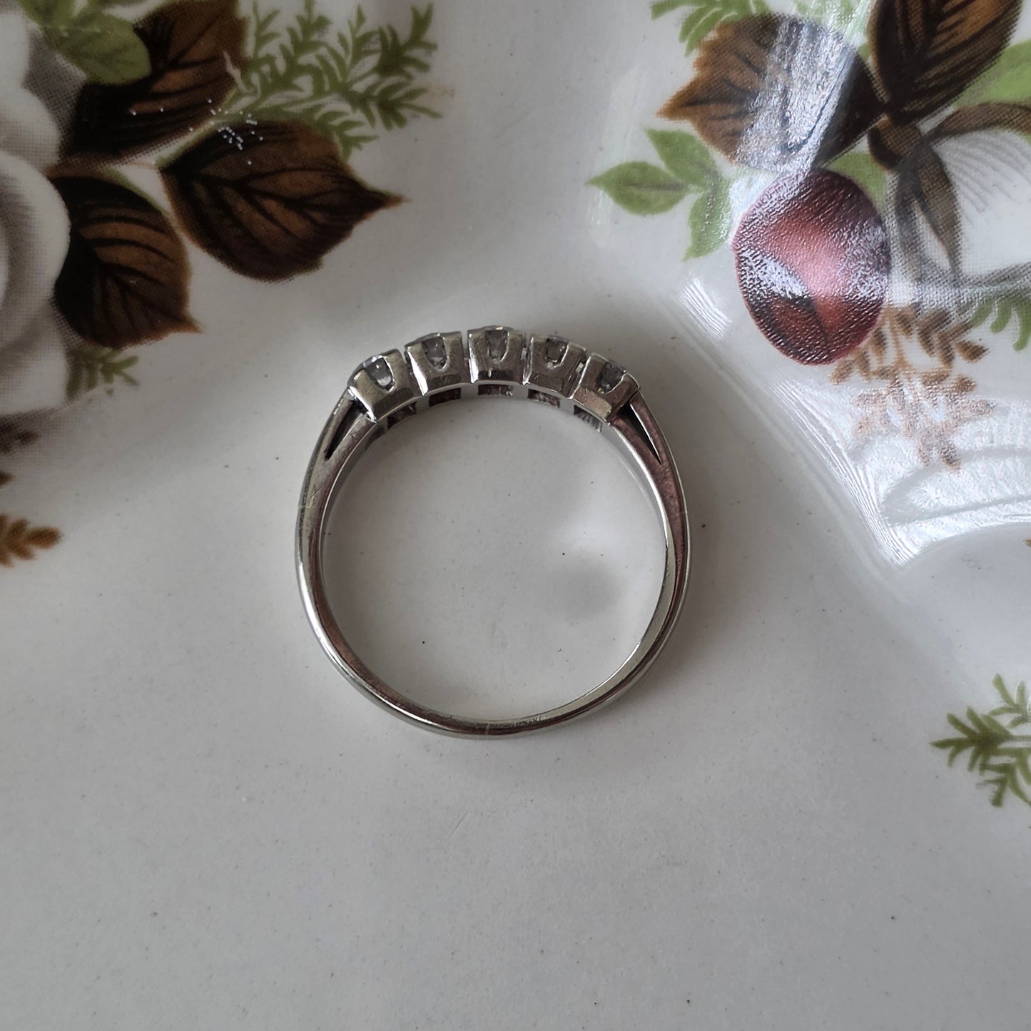 Vintage 14k witgouden ring met 5 diamanten 0.5ct