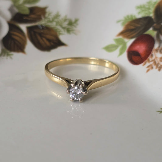 Vintage 14k gouden solitair verlovingsring diamant 0.15ct