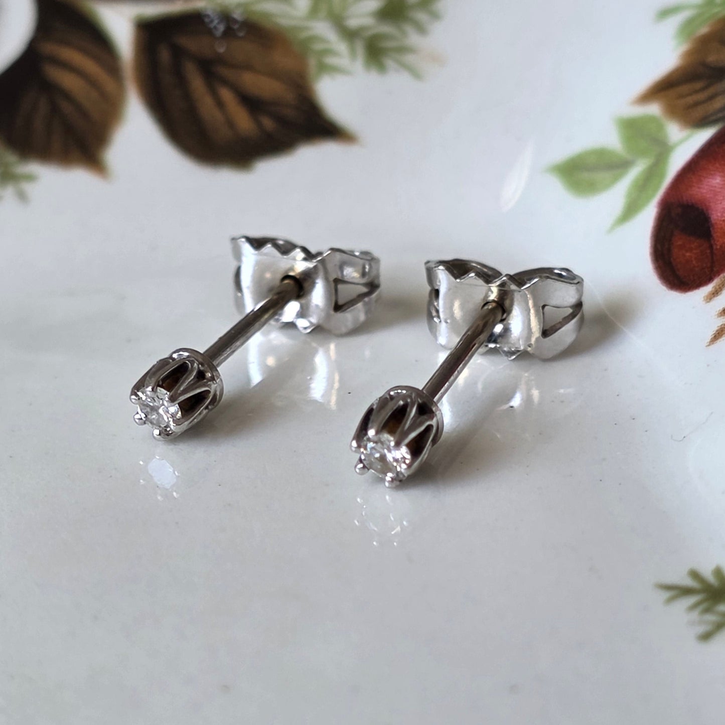 Vintage 14k witgouden oorstekers diamant 0.1ct
