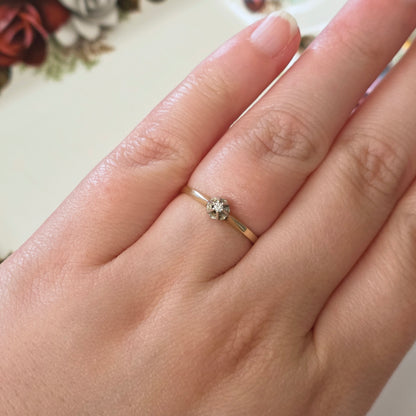 Vintage 14k gouden solitair verlovingsring diamant 0.02ct