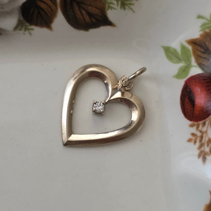 Vintage 14k witgouden hanger hart diamant 0.03ct