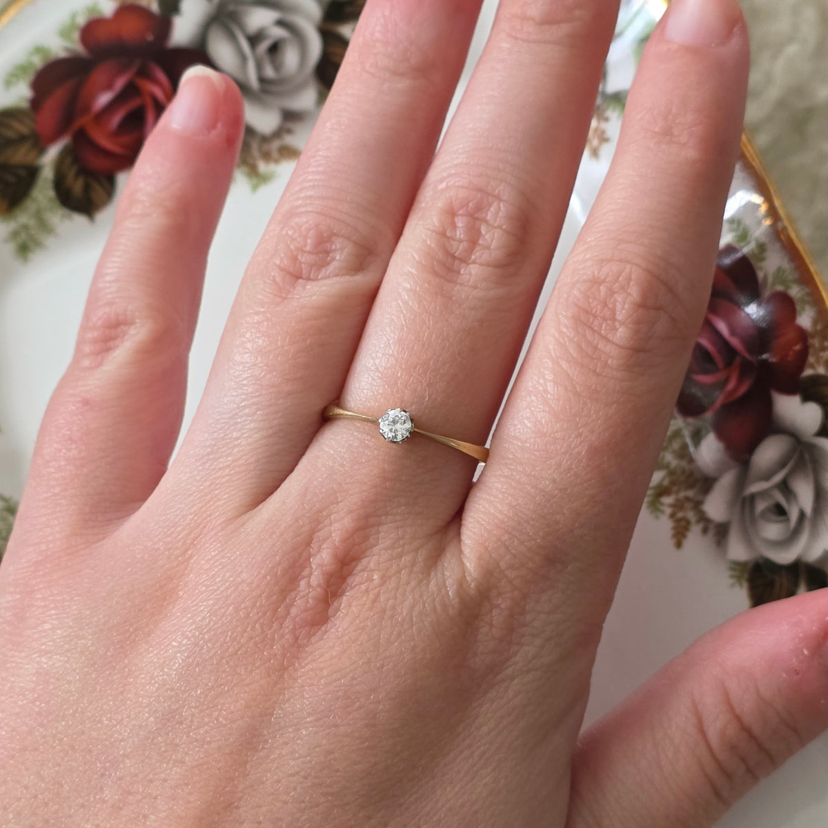 Vintage 14k gouden solitair verlovingsring diamant 0.15ct