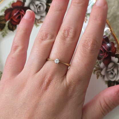 Vintage 14k gouden solitair verlovingsring diamant 0.15ct