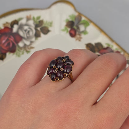 Vintage 14k gouden ring met granaat cabochons