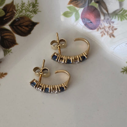 Vintage 14k gold diamond and sapphire stud earrings