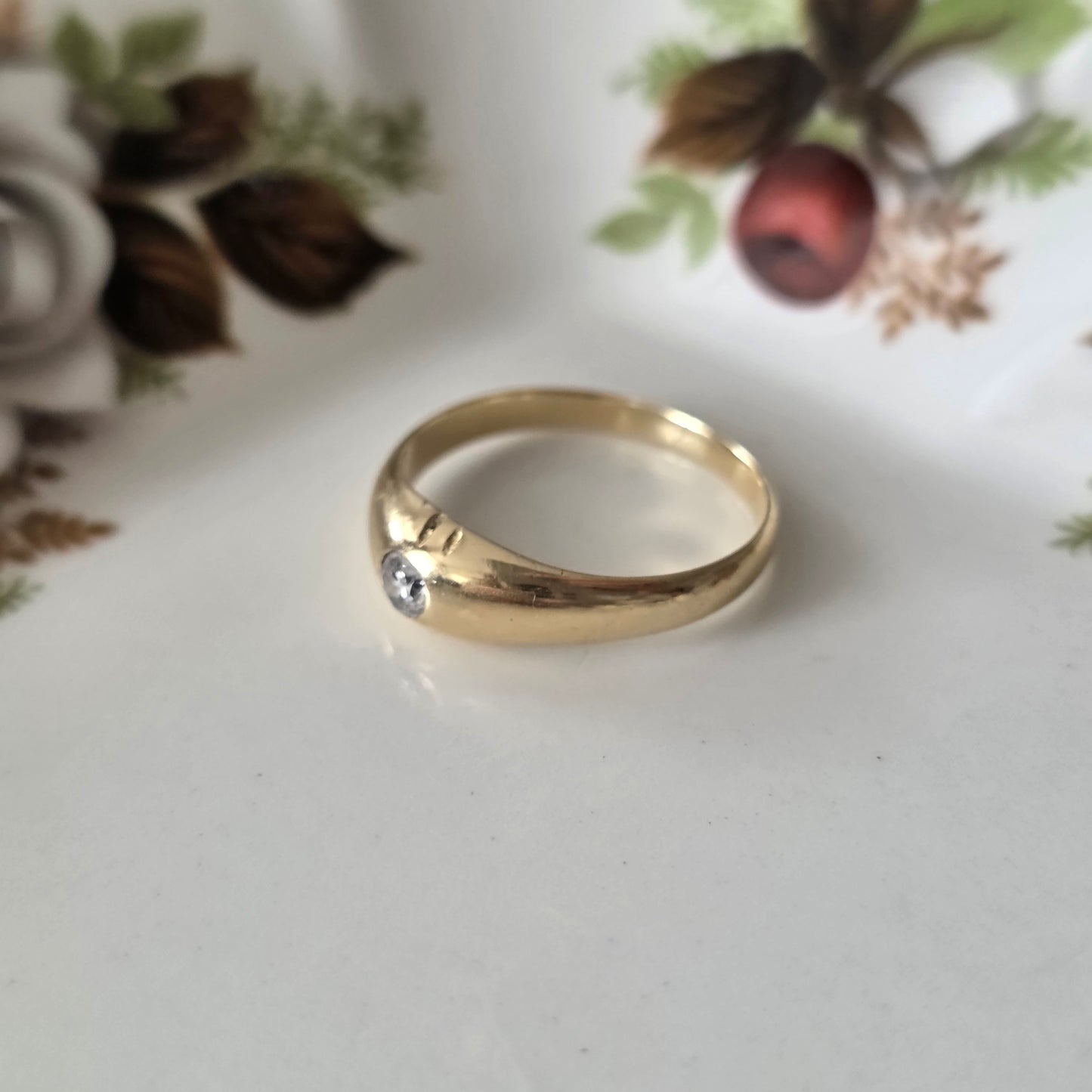 Vintage 14k gouden gypsy ring old european cut diamant 0.1ct