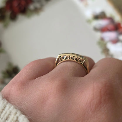 Vintage 14k gouden ring met diamanten en krullen