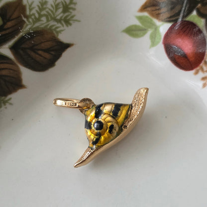 Vintage 18k gouden hanger slak emaille