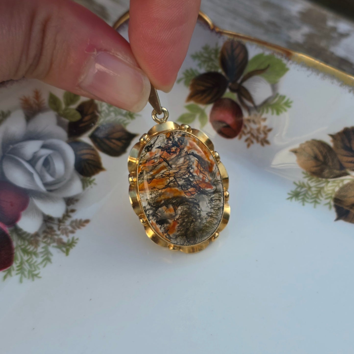 Vintage 14k gouden hanger mosagaat