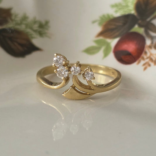 Vintage 14k gouden ring met diamanten bloei