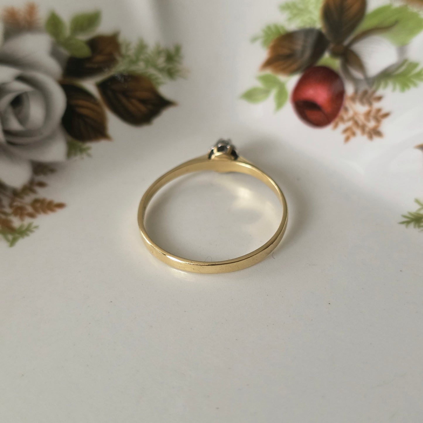 Vintage 14k gouden solitair verlovingsring diamant 0.02ct