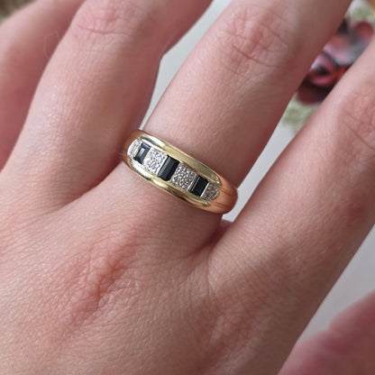 Vintage 14k gouden ring saffier en diamant