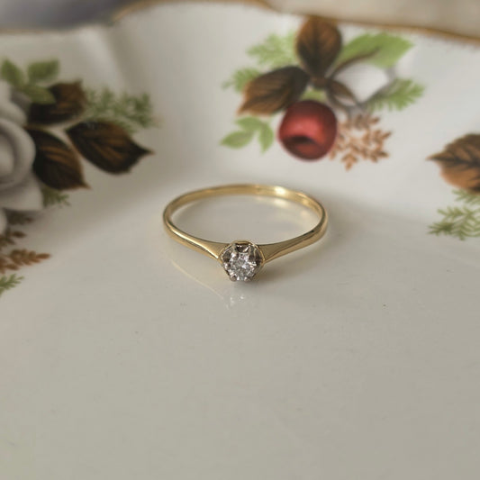 Vintage 14k gouden solitair verlovingsring diamant 0.1ct