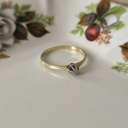 Vintage 14k gouden solitair verlovingsring diamant 0.02ct