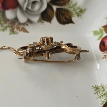 Antieke 14k gouden roosdiamant broche bloemtak