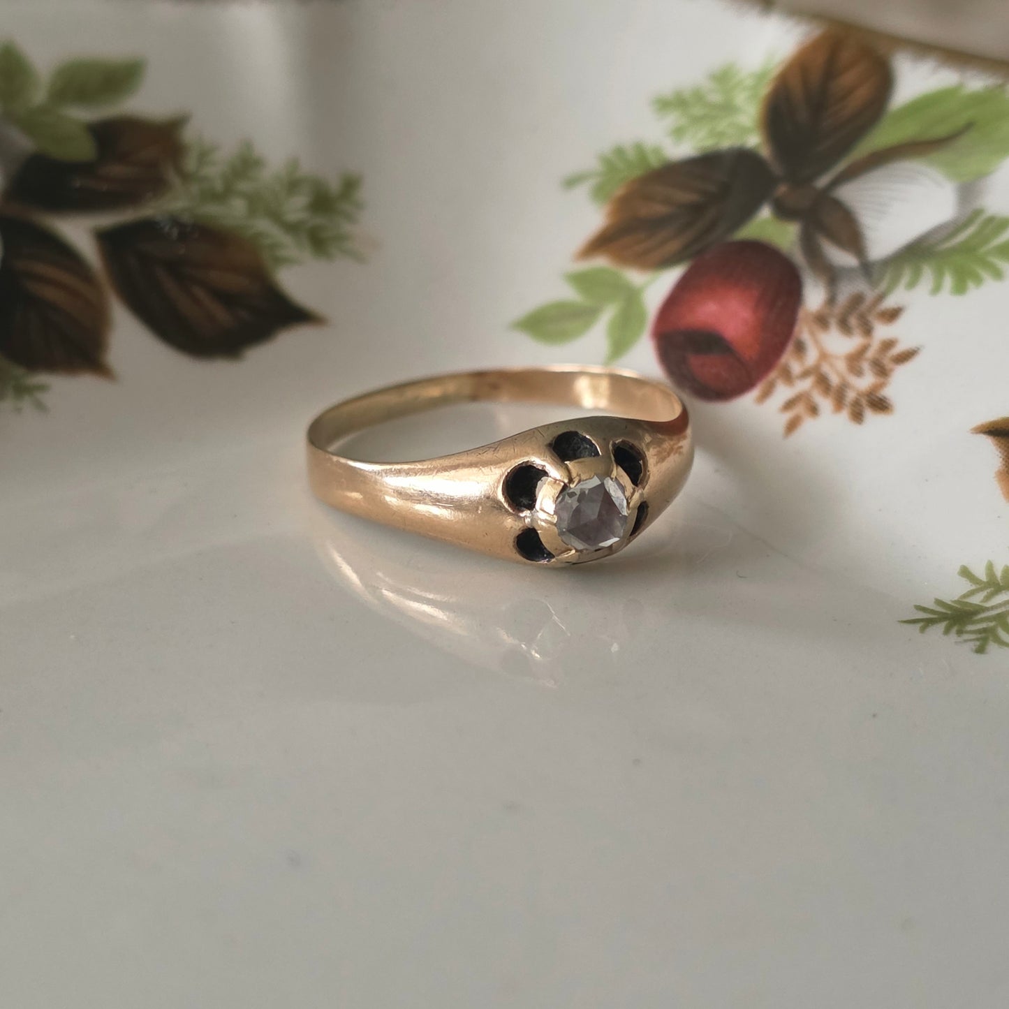 Antique 14k gold belcher ring with rose-cut diamond