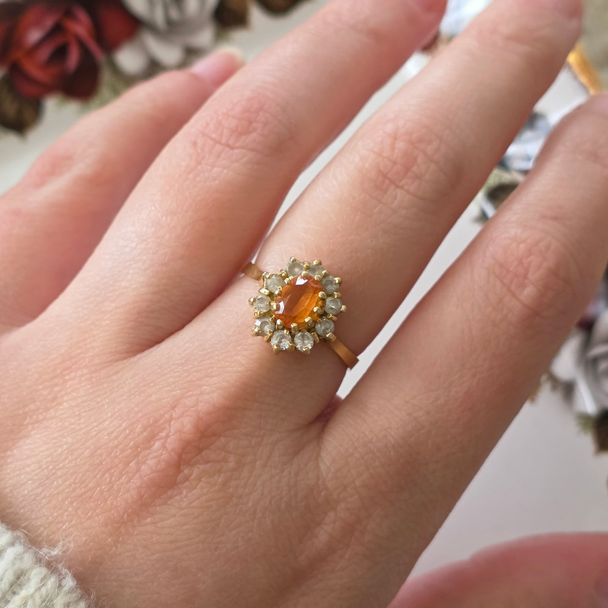 Vintage 18k gouden ring met citrien en kwarts
