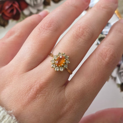 Vintage 18k gouden ring met citrien en kwarts
