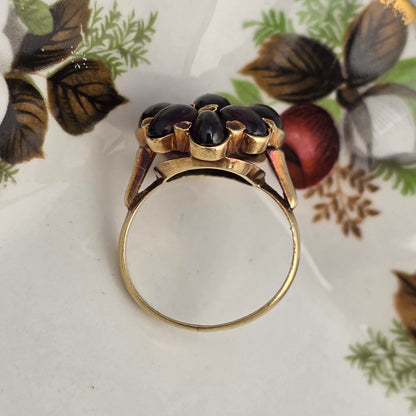 Vintage 14k gouden ring met granaat cabochons